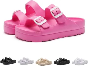 Women's Comfortable Non-slip Arch Support Orthopaedic Flip Flops,Summer Cute T-strap Flat Flip Flops with Adjustable Buckle EVA Sandals