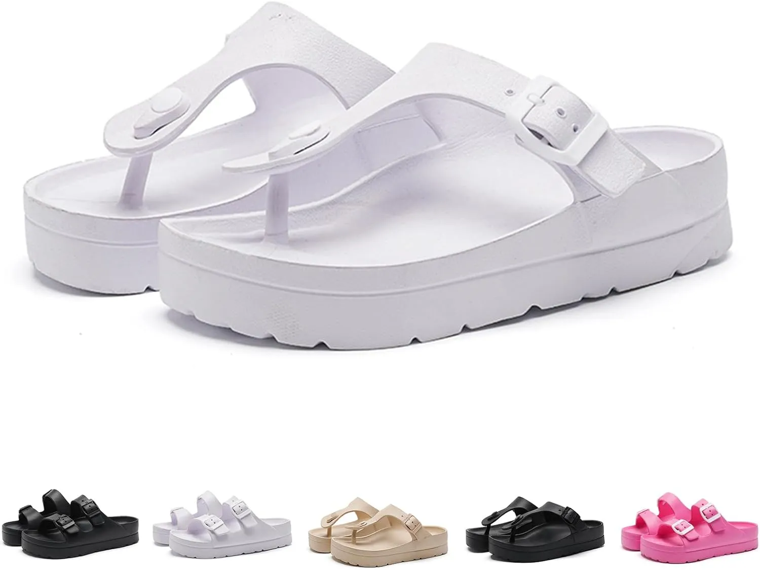 Women's Comfortable Non-slip Arch Support Orthopaedic Flip Flops,Summer Cute T-strap Flat Flip Flops with Adjustable Buckle EVA Sandals