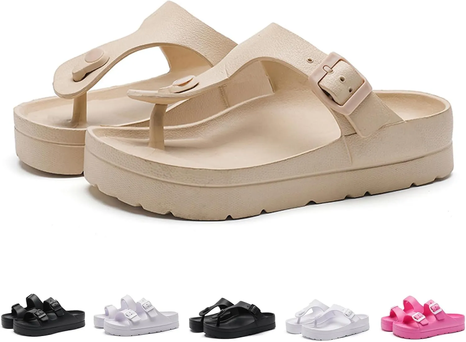 Women's Comfortable Non-slip Arch Support Orthopaedic Flip Flops,Summer Cute T-strap Flat Flip Flops with Adjustable Buckle EVA Sandals