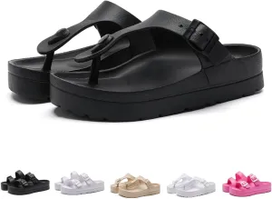 Women's Comfortable Non-slip Arch Support Orthopaedic Flip Flops,Summer Cute T-strap Flat Flip Flops with Adjustable Buckle EVA Sandals