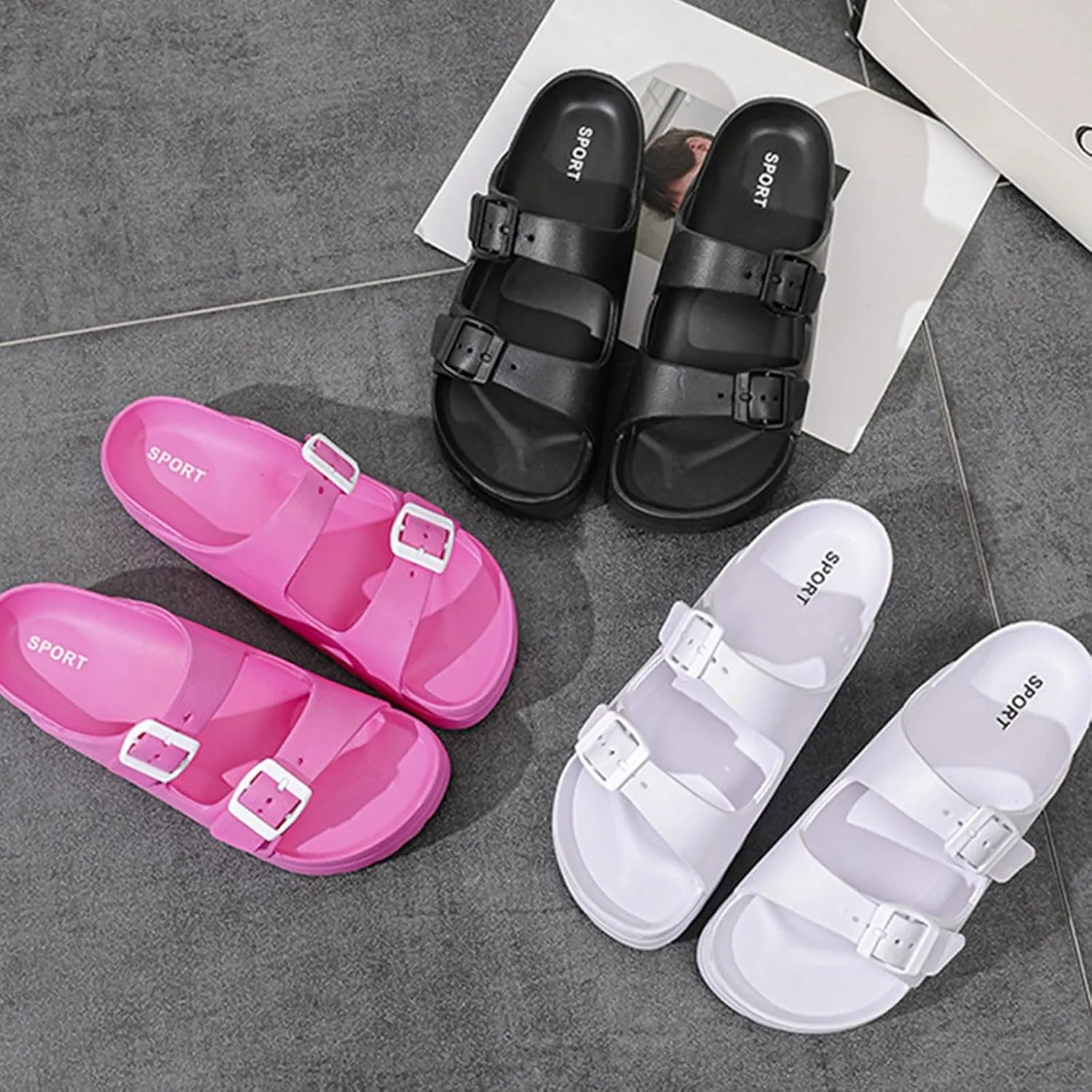 Women's Comfortable Non-slip Arch Support Orthopaedic Flip Flops,Summer Cute T-strap Flat Flip Flops with Adjustable Buckle EVA Sandals