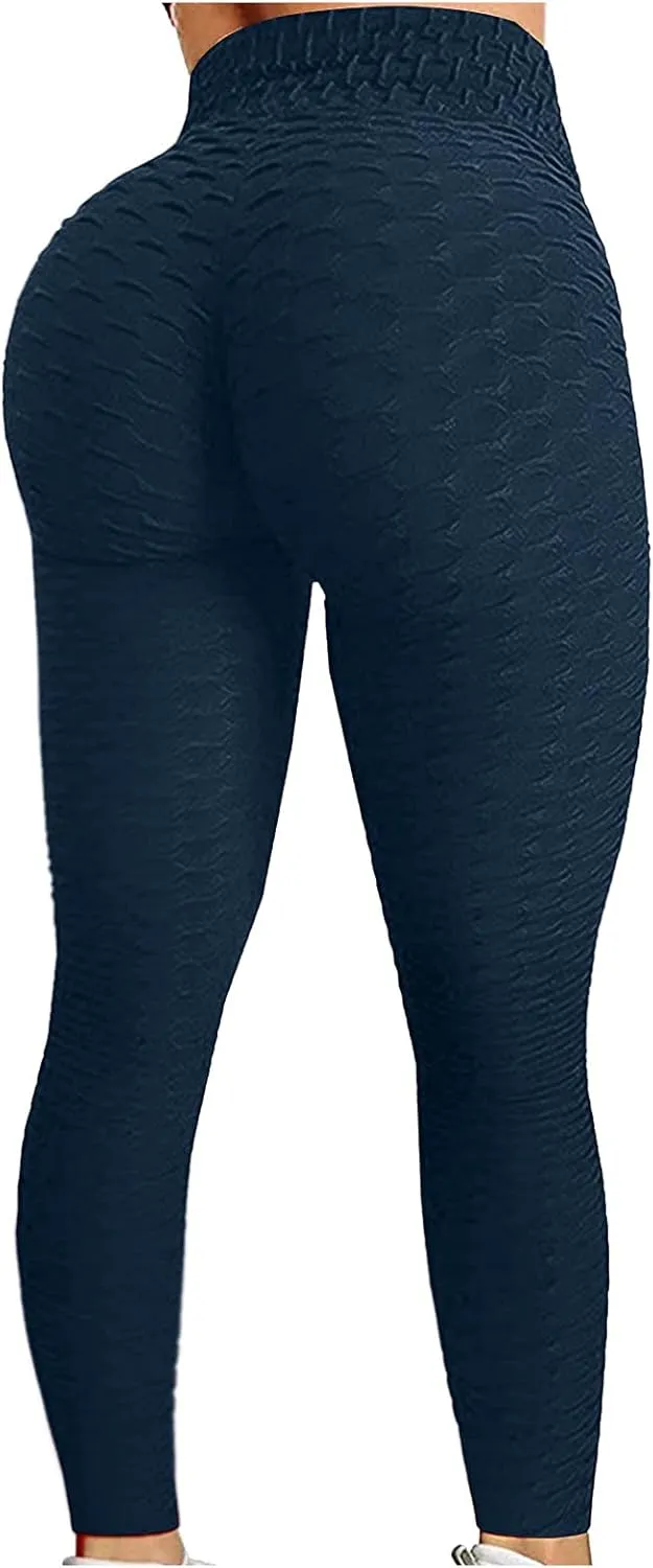 Women's High Waist Yoga Pants Tummy Control Workout Trousers Ruched Butt Lifting Leggings Textured Booty Tights