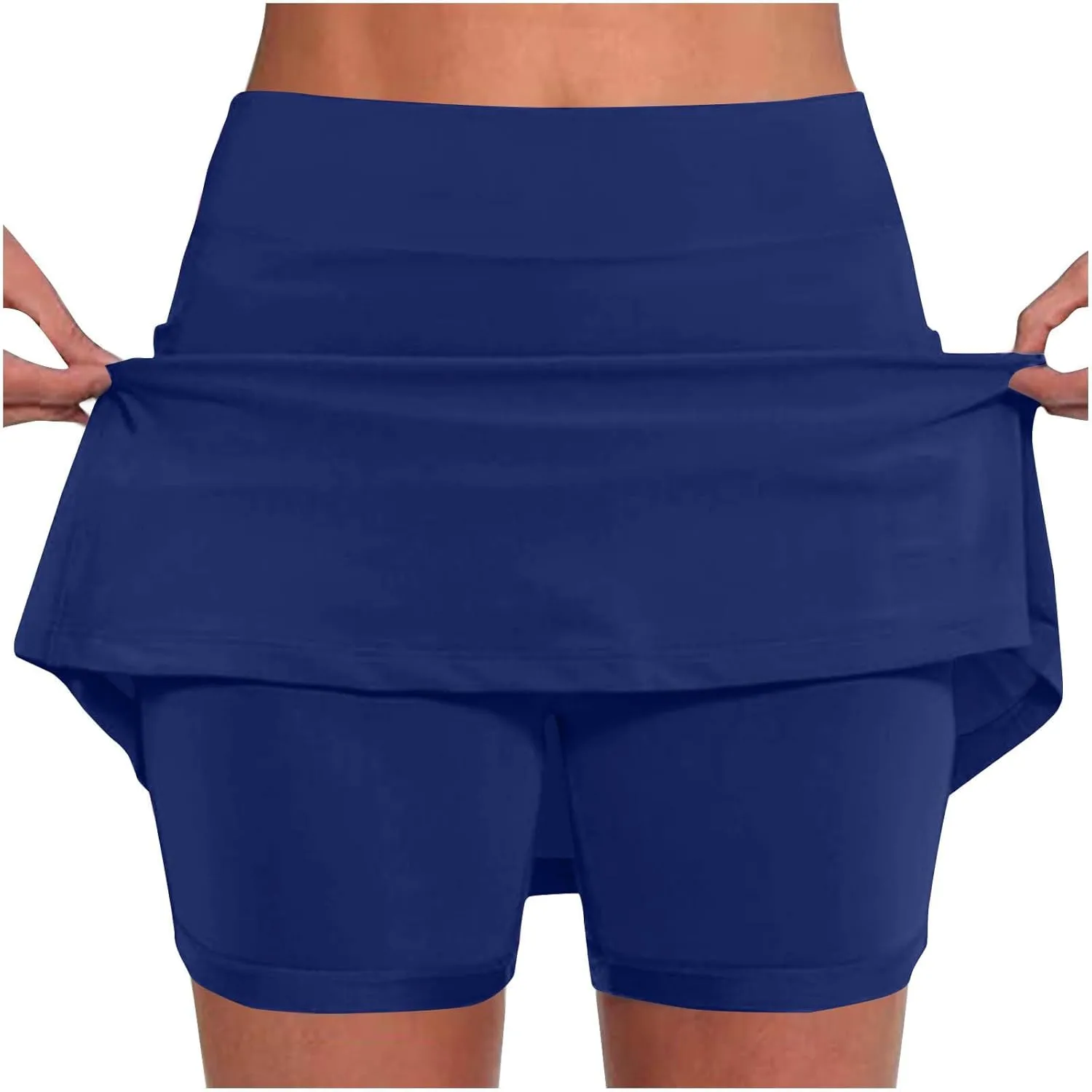 Women's High Waisted Tennis Skorts with Built-in Shorts Trendy Summer Athletic Shorts Elastic Waist Workout Short