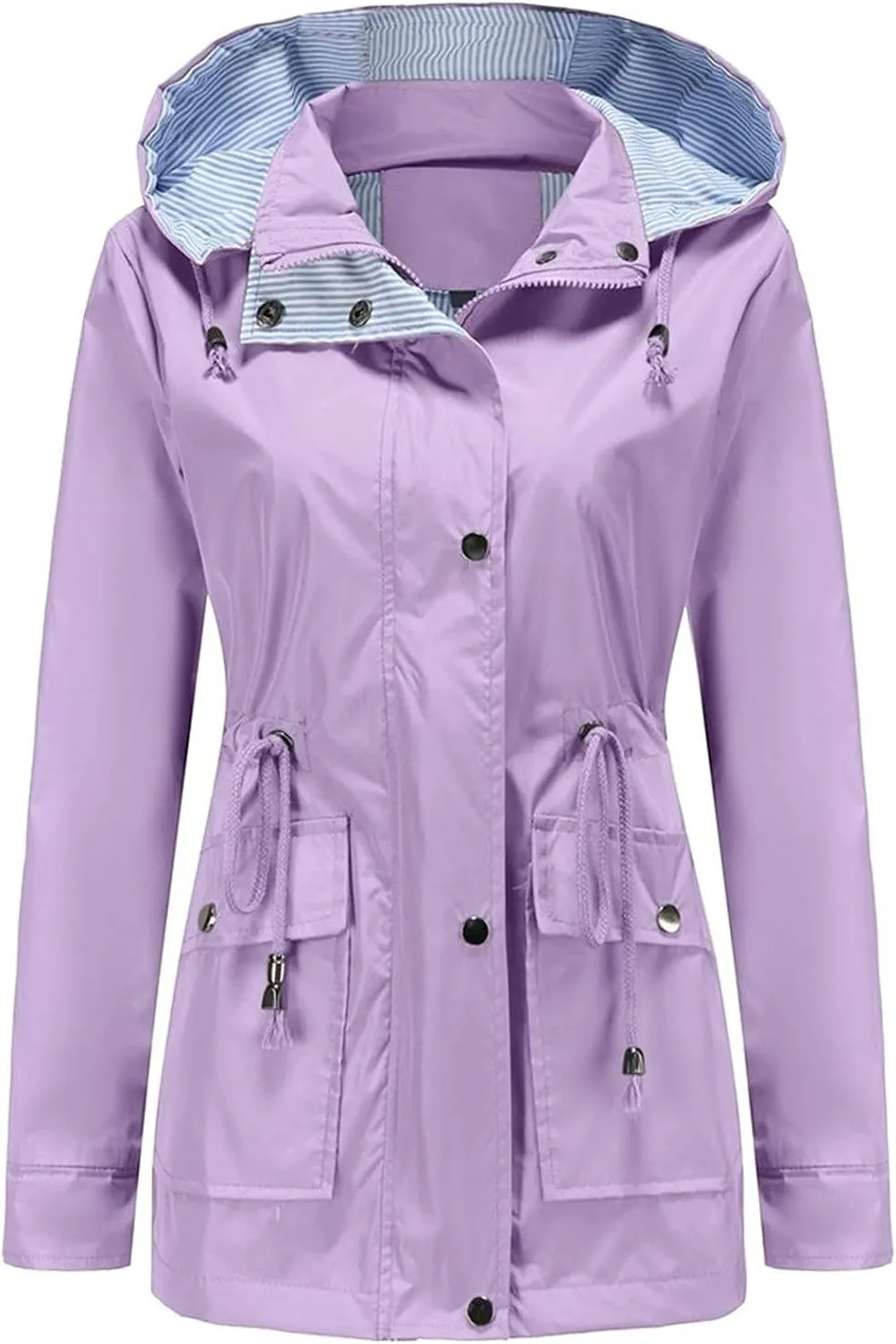 Women's Ligtweight Jackets Anorak Utility Drawstring Waist Hoodie Zip Up Fall Casual Trench Coat with Pockets