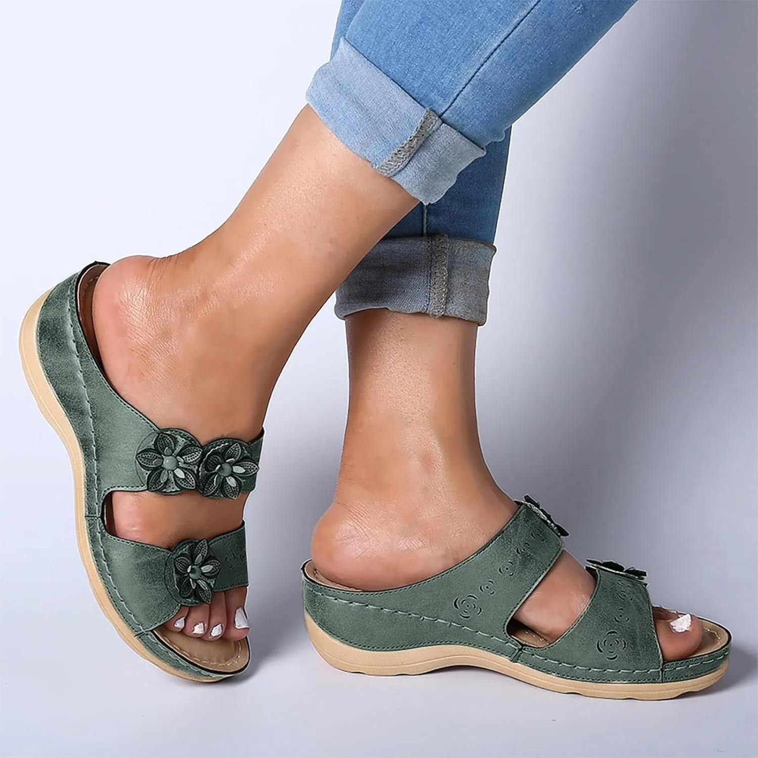 Women's Orthopedic Wedge Walking Sandals with Arch Support Anti Slip Breathable Slip On Flip Flops Dressy Comfy Platform for Summer Beach Travel