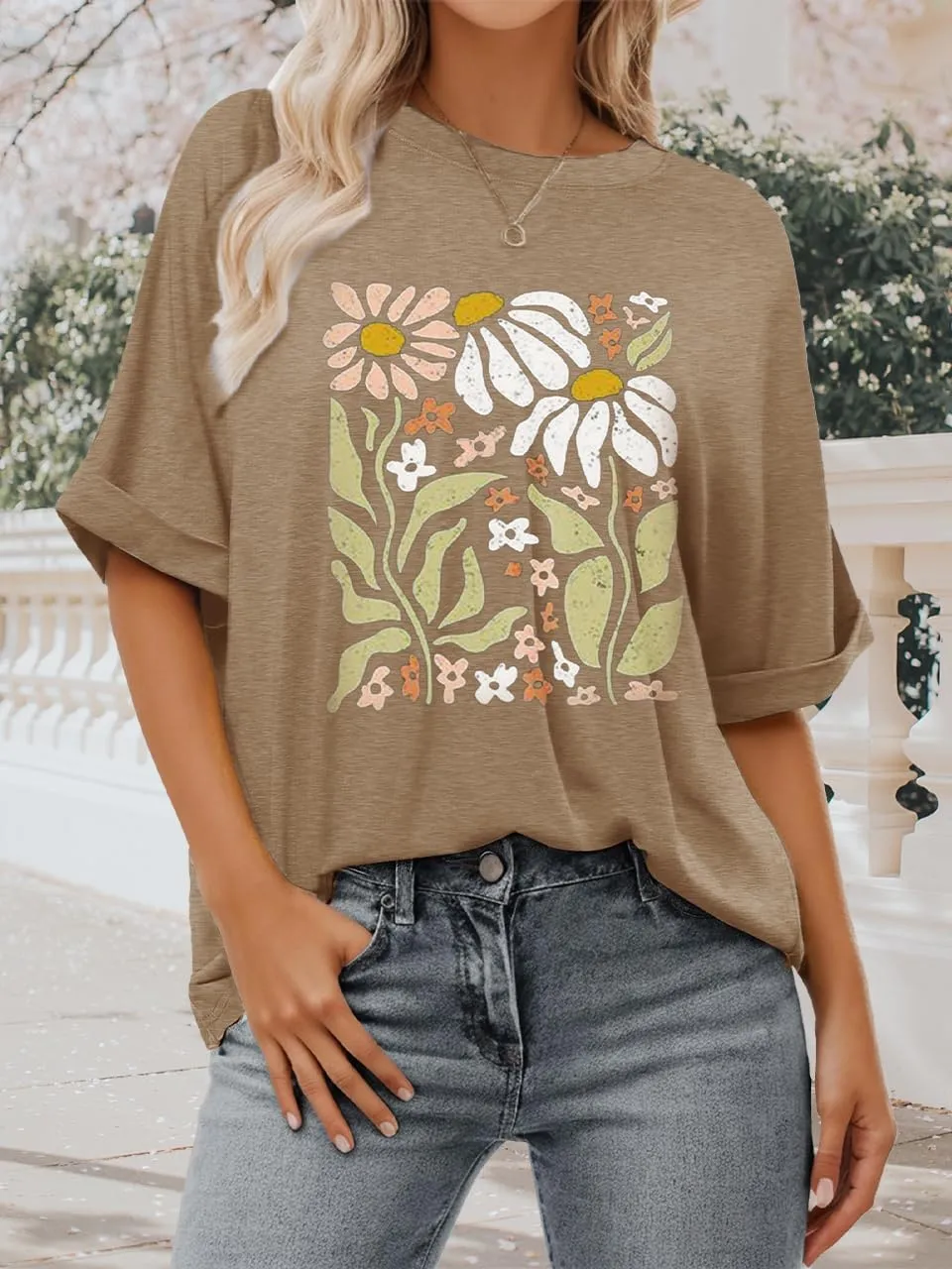 Womens Oversized Graphic Tee Shirt Raglan Sleeve Boho Wildflower Tshirt Summer Baggy Country Music Casual Blouses