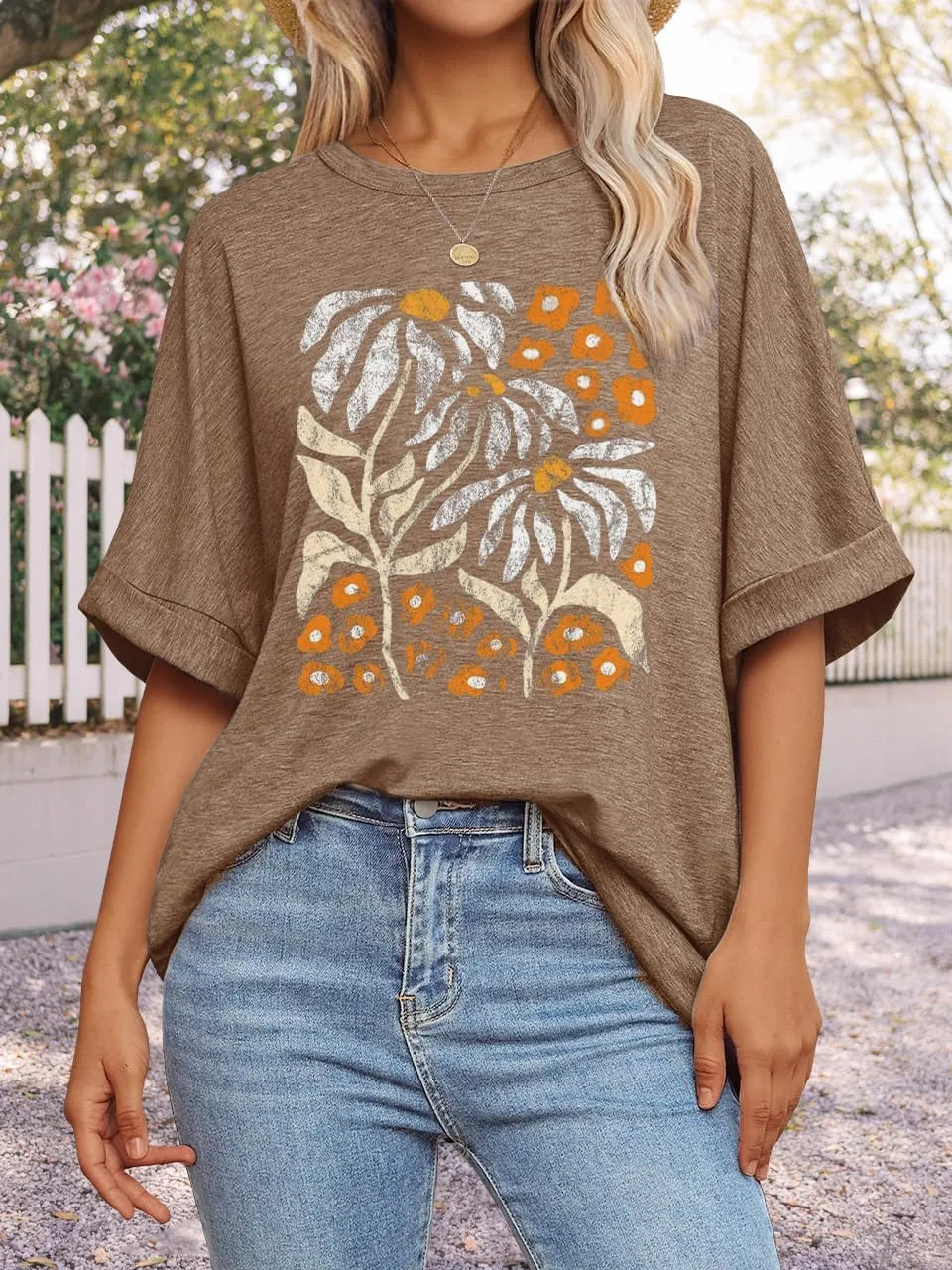 Womens Oversized Graphic Tee Shirt Raglan Sleeve Boho Wildflower Tshirt Summer Baggy Country Music Casual Blouses
