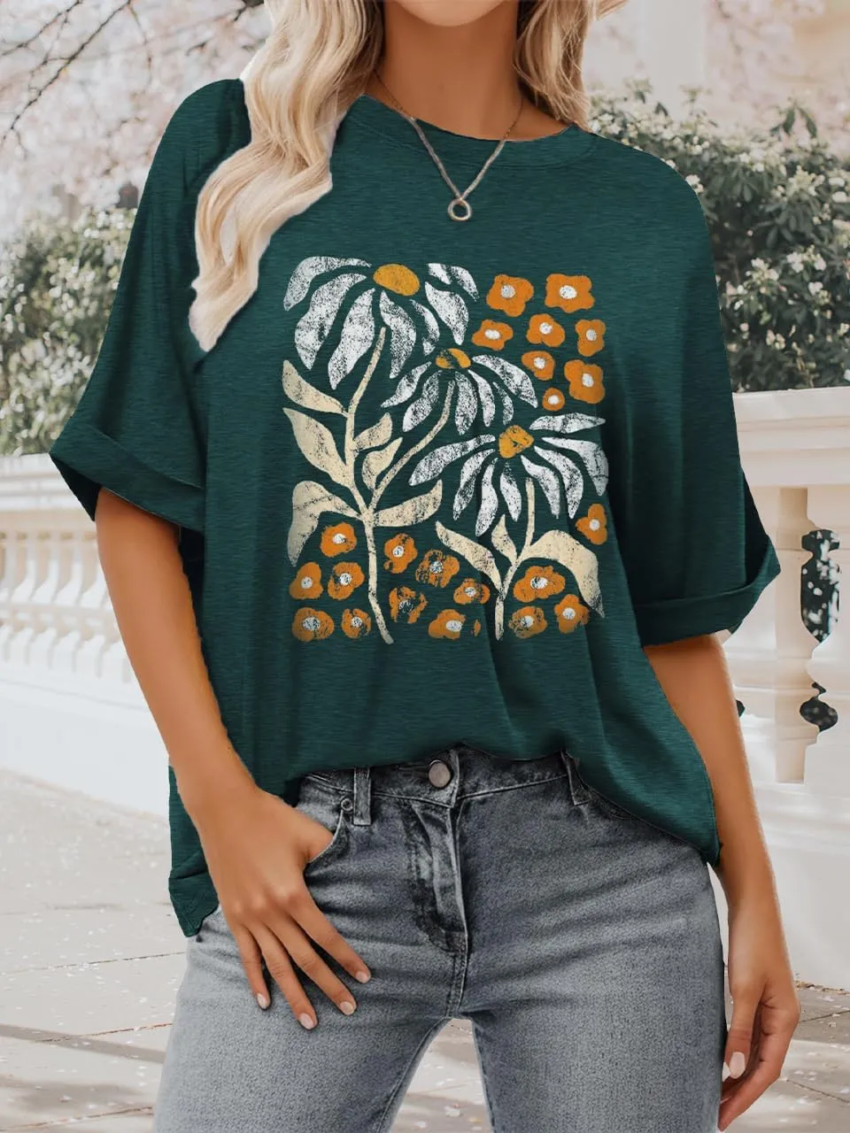 Womens Oversized Graphic Tee Shirt Raglan Sleeve Boho Wildflower Tshirt Summer Baggy Country Music Casual Blouses