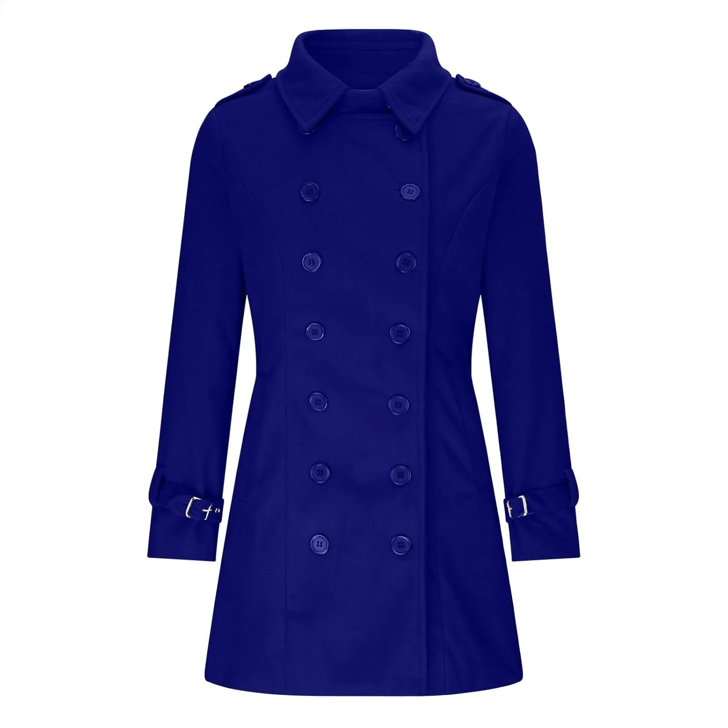 Women's Pea Coat Winter Wool Blend Trench Coat Stand Collar Casual Overcoat Double Breasted Woolen Peacoat Jacket