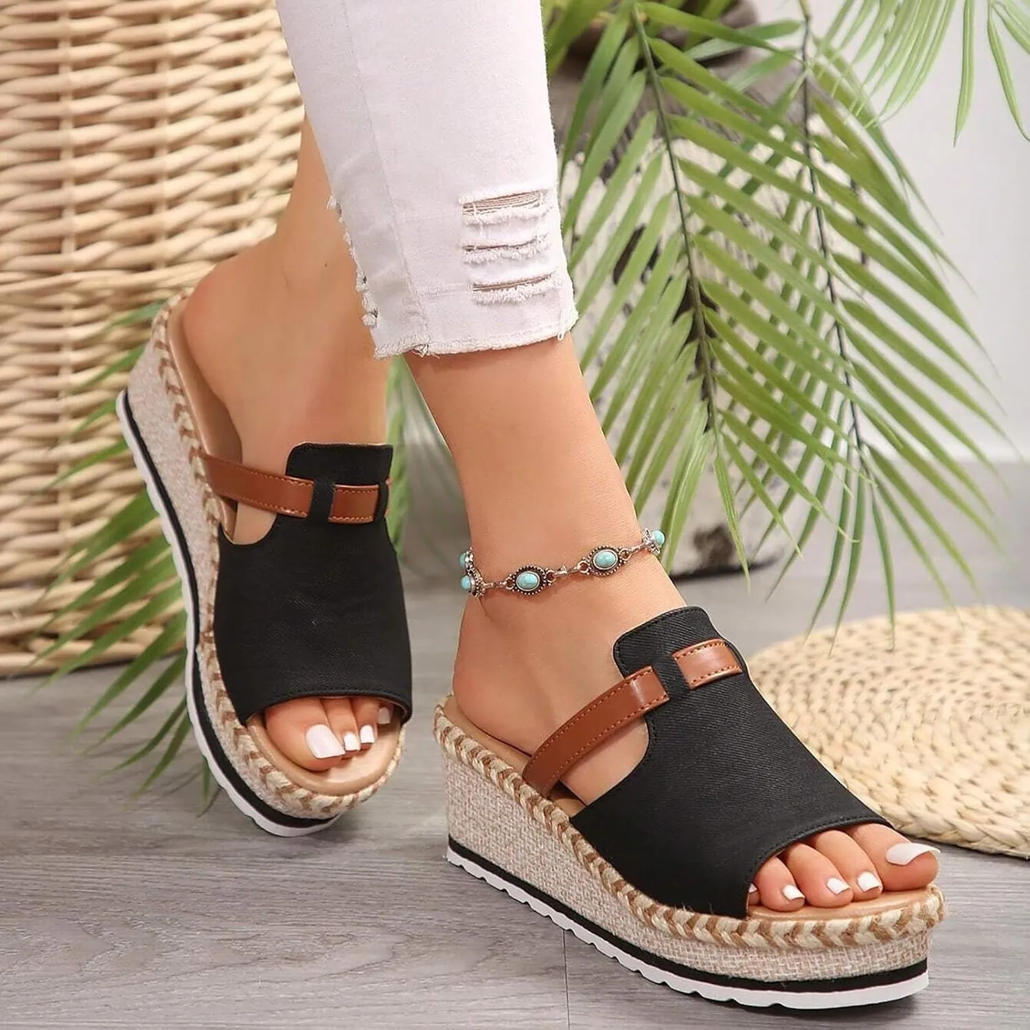 Womens Peep Toe Booties Summer Cutout Side Ankle Strap Buckle Chunky Low Heels Dressy Sandals with Back Zipper High Hollow Out Stacked Heel Slingback Booties Comfortable Breathable Mules