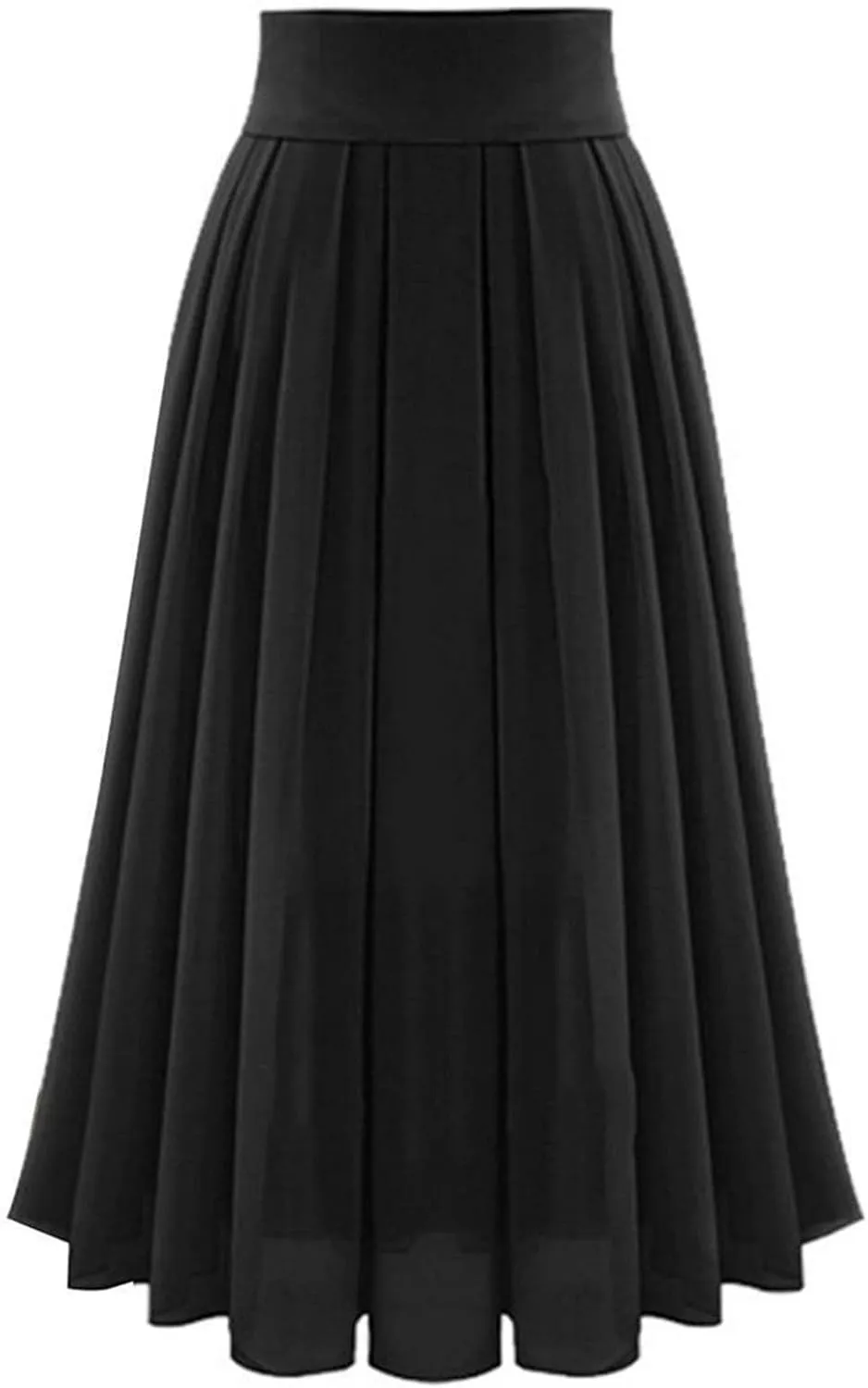 Womens Pleated Chiffon Skirts Elegant Maxi Skirt Elastic High Waist Solid Color Beach Party Flowy Swing Skirts