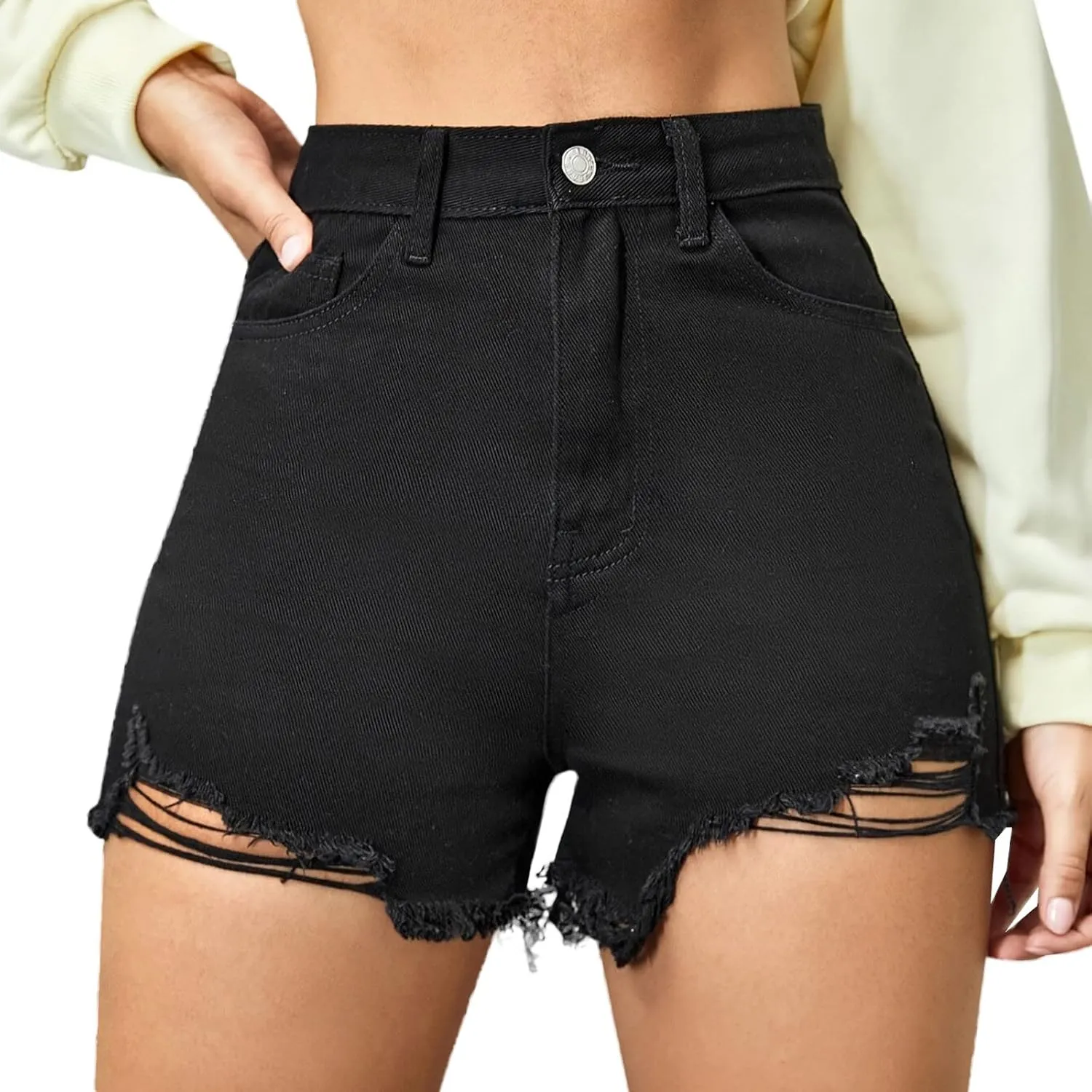 Womens Ripped Jean Shorts High Waisted Casual Trendy Cutoff Stretchy Summer Y2k Distressed Raw Hem Hot Denim Shorts