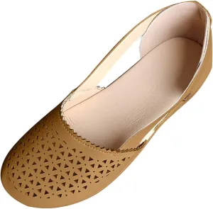 Womens Sandals Closed Toe Slip on Flats Hollow Orthopedic Soft Comfortable Summer Round Toe Low Heels Arch Support Outdoor Walking Fashion Shoes Side Empty Sandals