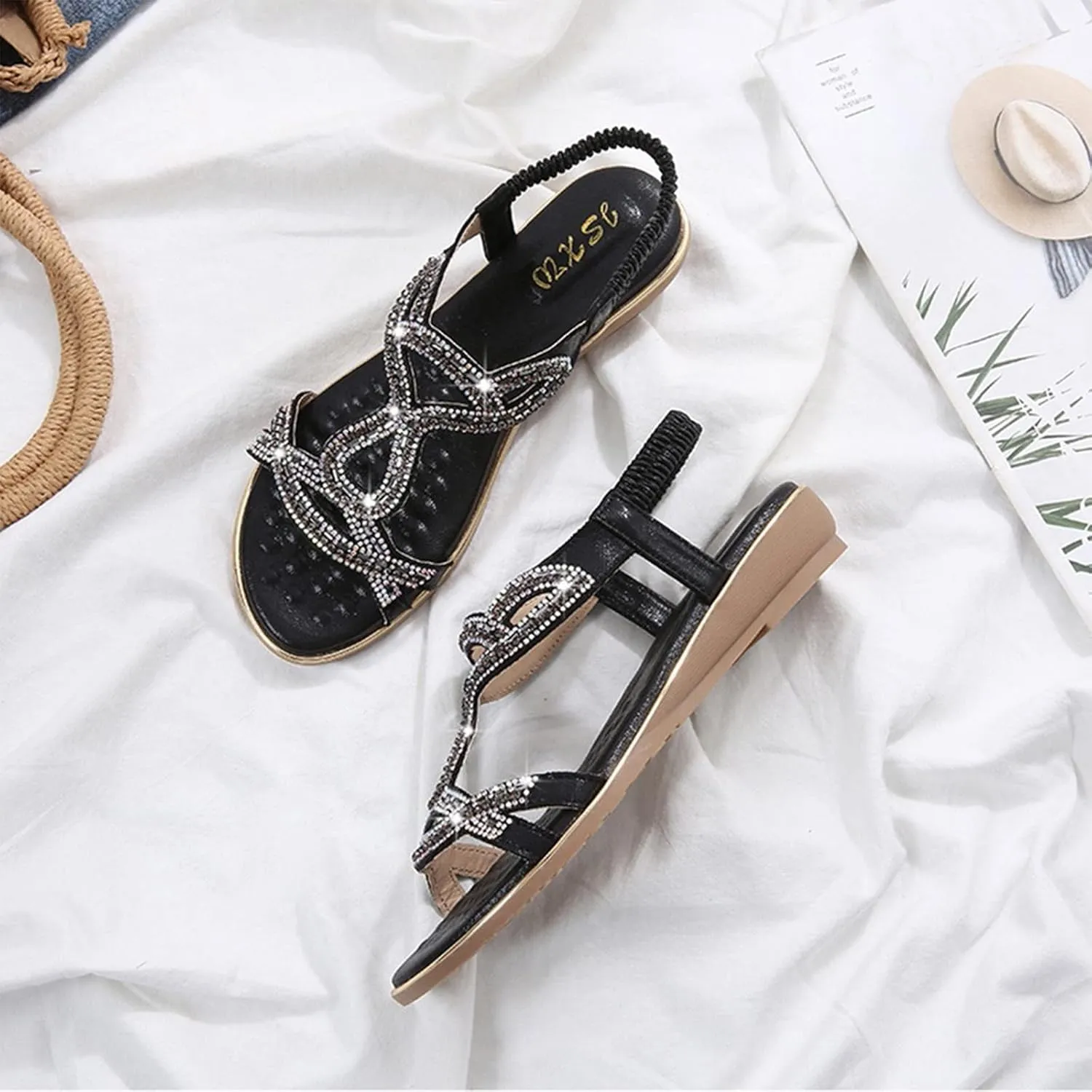 Womens Sandals Retro Anti-Slip Orthopedic Sandals Comfortable Large Size Bohemia Summer Beach Flats Shoes