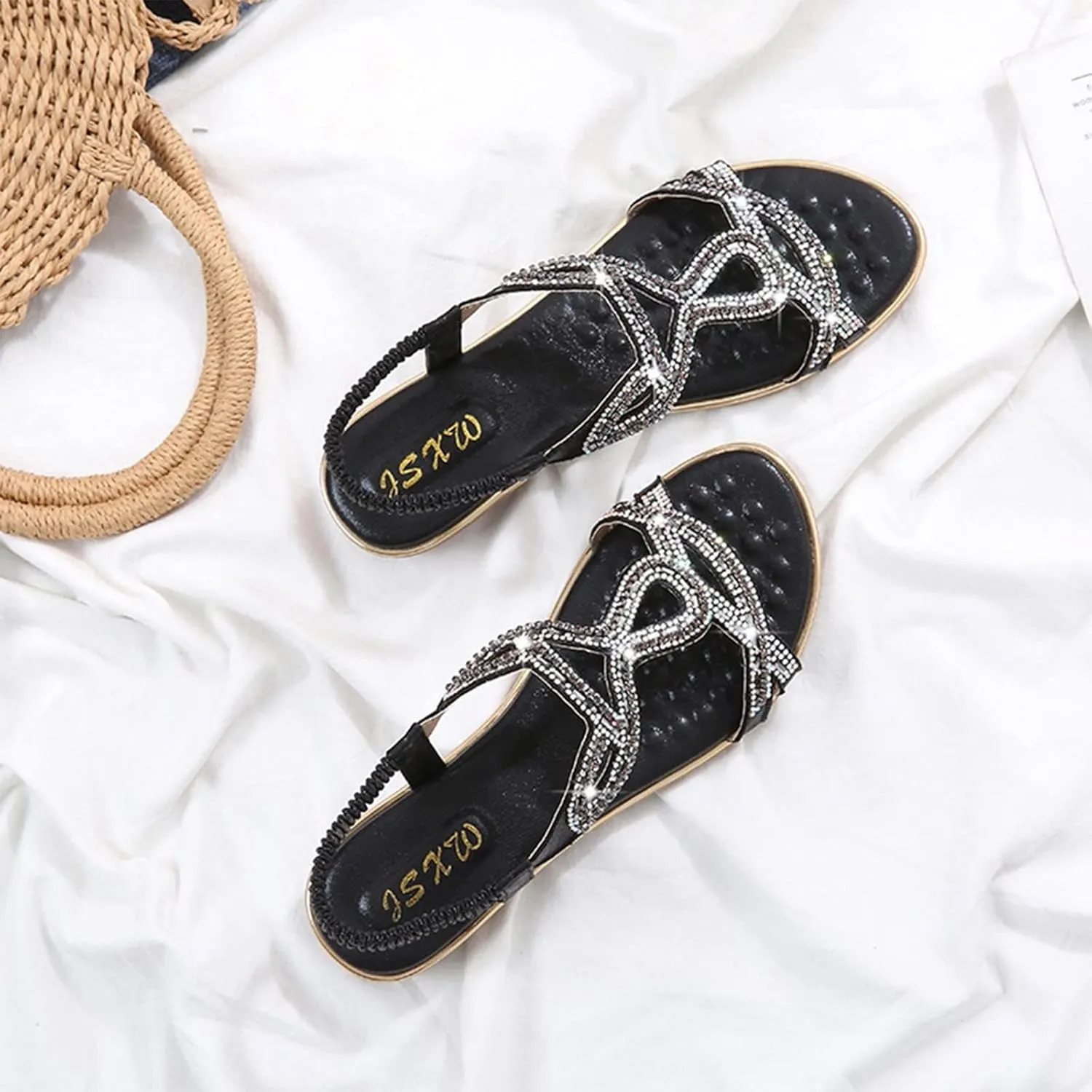 Womens Sandals Retro Anti-Slip Orthopedic Sandals Comfortable Large Size Bohemia Summer Beach Flats Shoes