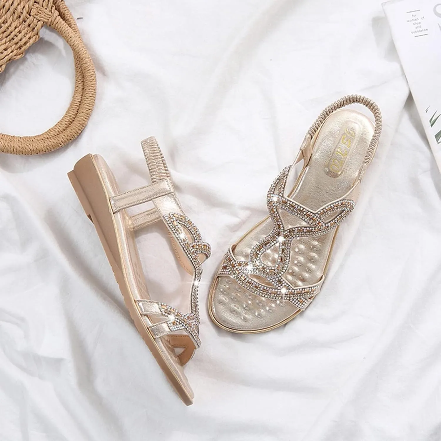 Womens Sandals Retro Anti-Slip Orthopedic Sandals Comfortable Large Size Bohemia Summer Beach Flats Shoes