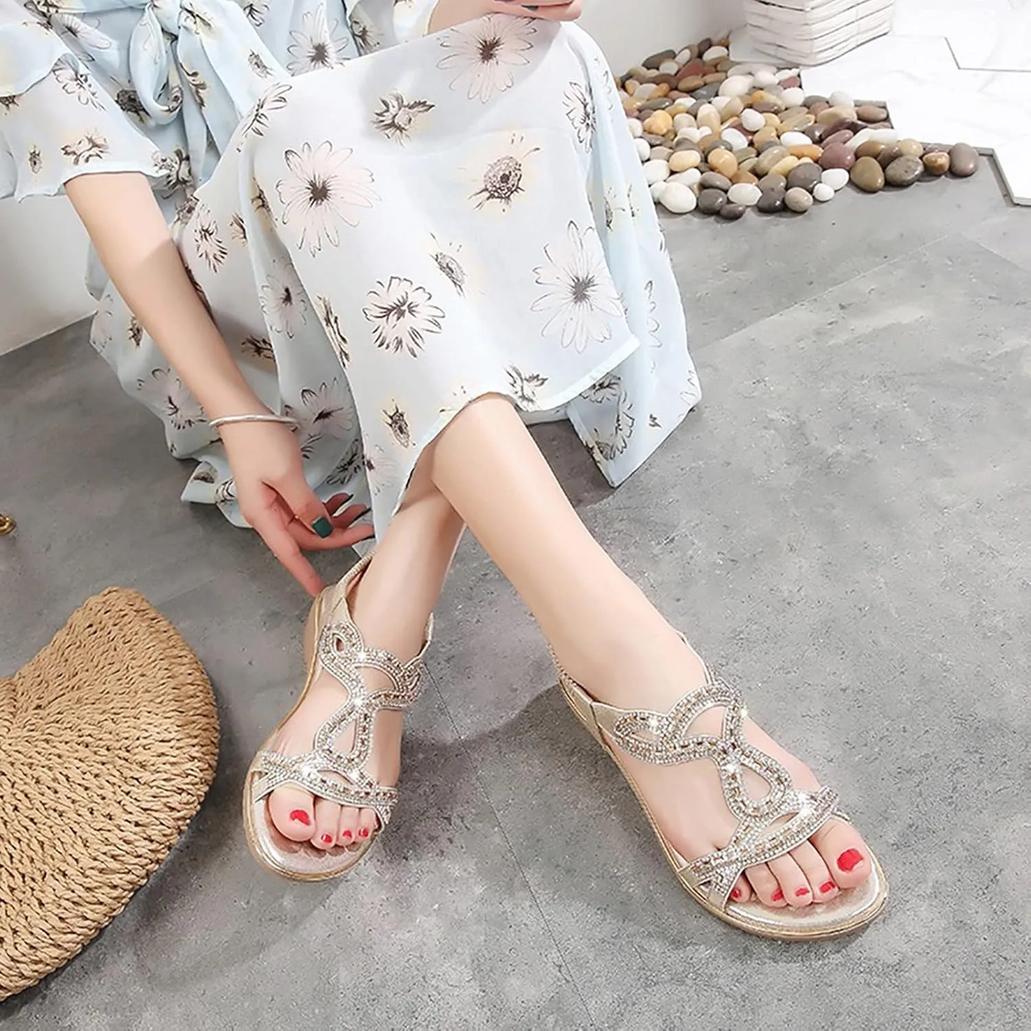 Womens Sandals Retro Anti-Slip Orthopedic Sandals Comfortable Large Size Bohemia Summer Beach Flats Shoes