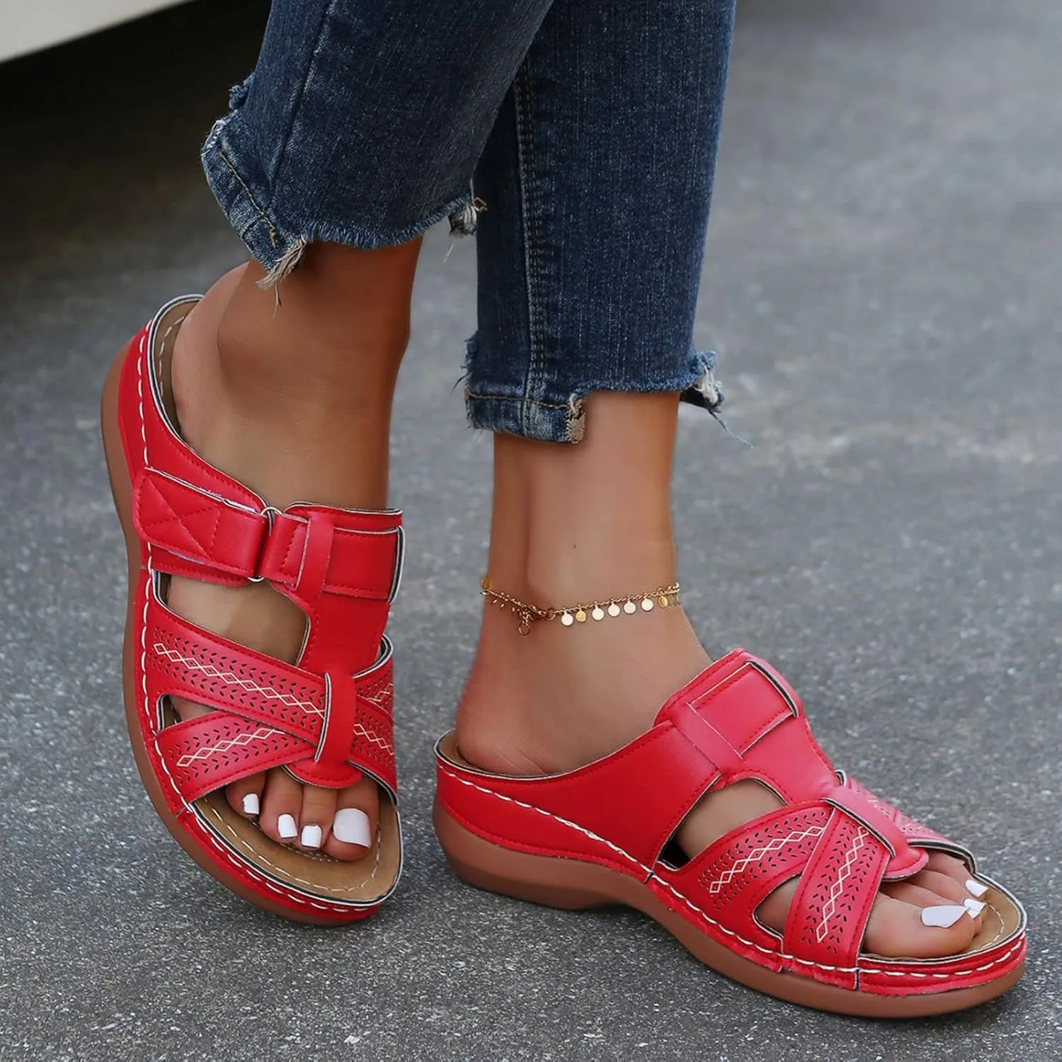 Womens Sandals Wedge Comfortable Orthopedic Wedge Sandals Slip on Platform Sandals Summer Stylish Slippers