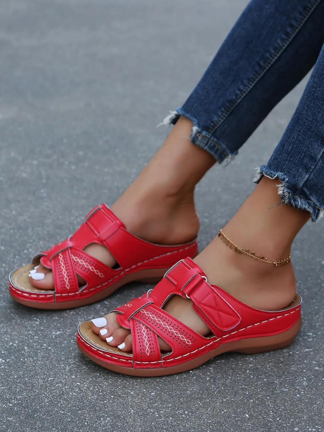 Womens Sandals Wedge Comfortable Orthopedic Wedge Sandals Slip on Platform Sandals Summer Stylish Slippers