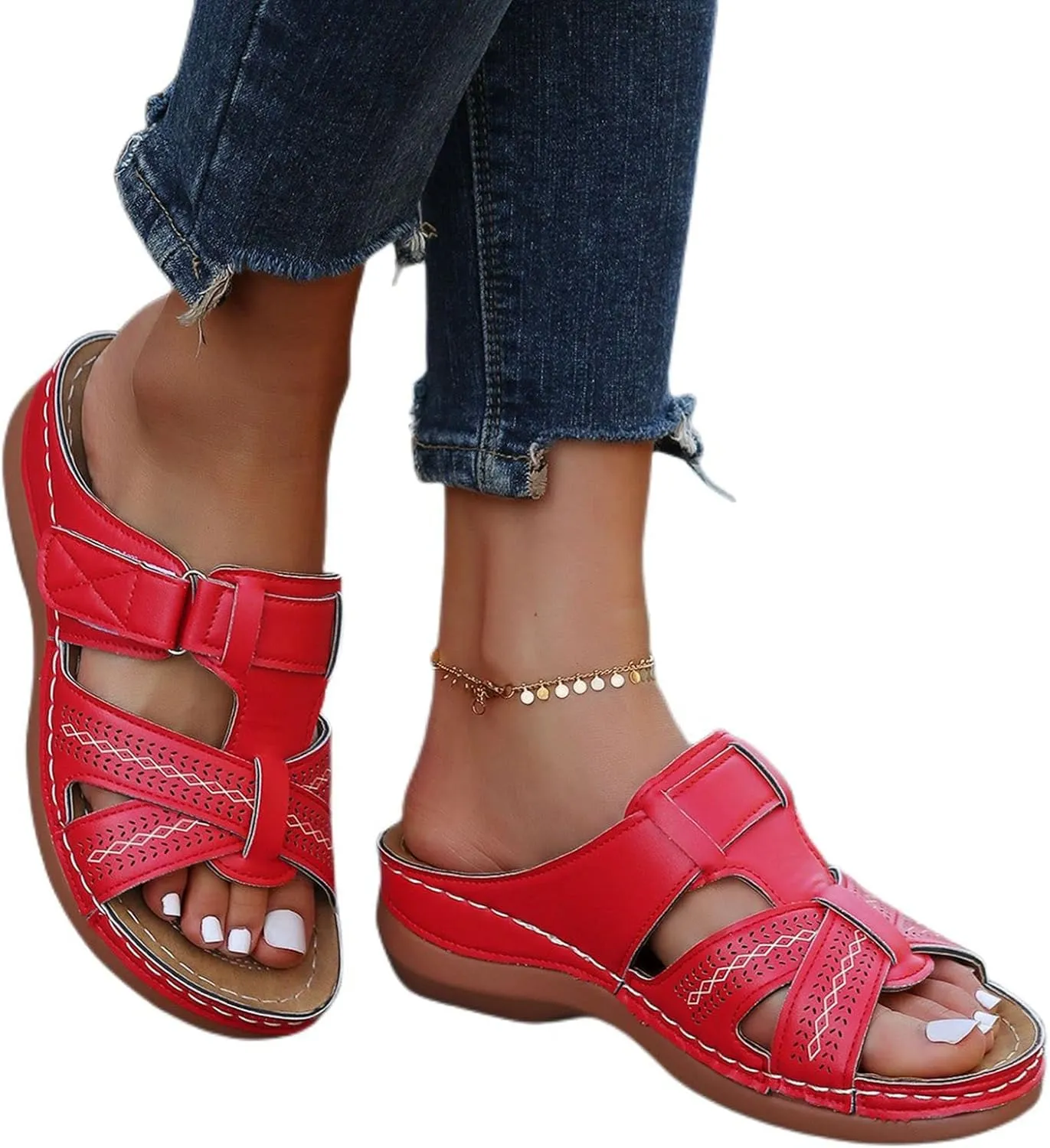 Womens Sandals Wedge Comfortable Orthopedic Wedge Sandals Slip on Platform Sandals Summer Stylish Slippers