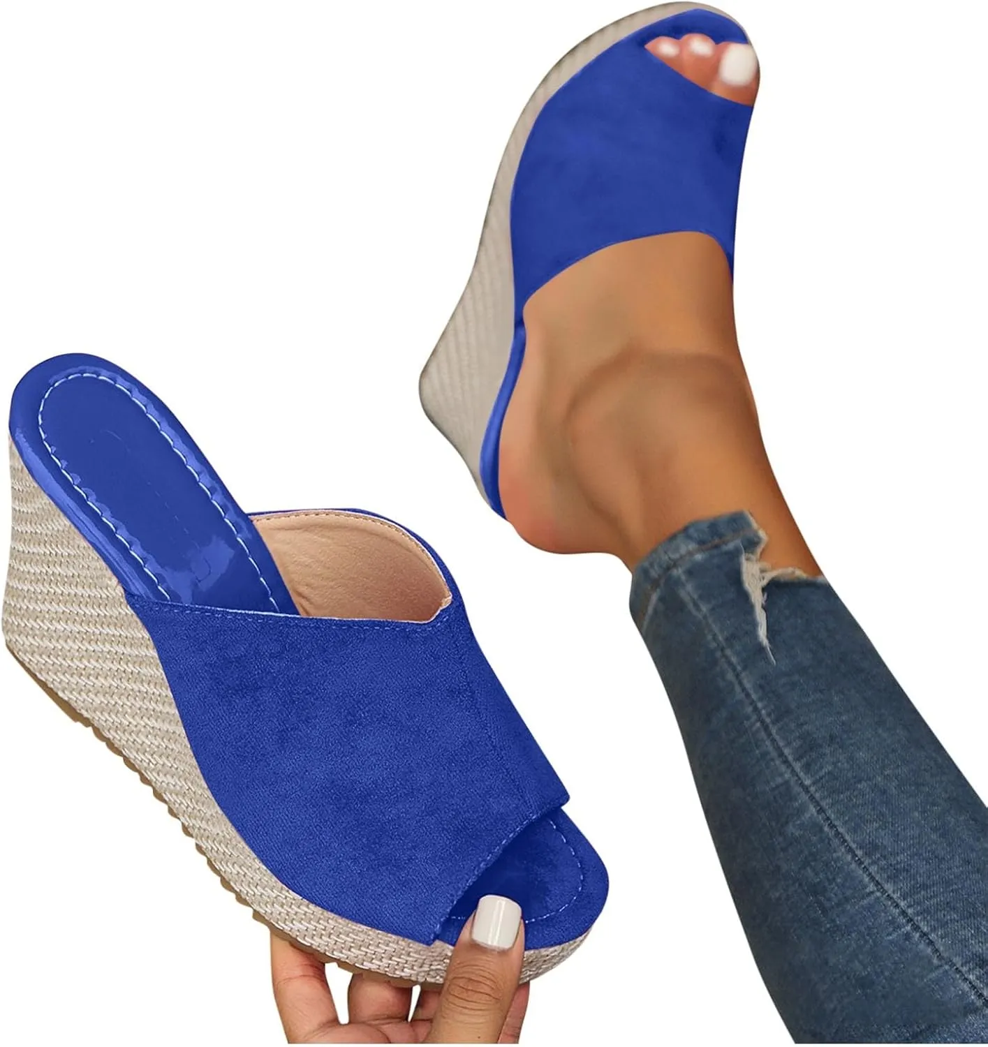 Womens Sandals Wedges Comfortable Dressy Slip On Open Toe Slippers Arch Support High Heel Slides Beach Walking Standing
