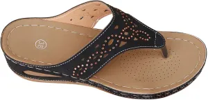 Women's Splicing Rhinestone Thong Sandals Clip Toe Hollow Out Slipper Summer Platform Flip Flop Casual Beach Sandal