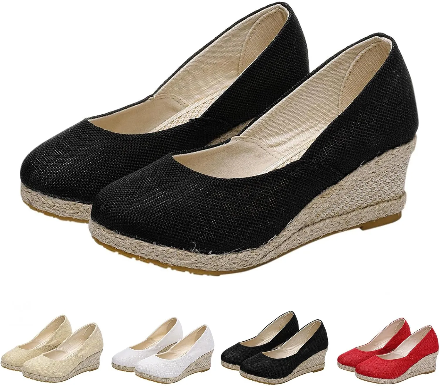 Women's Summer Dressy Espadrilles Platforms Shoes Casual Comfortable Closed Pointed Toe Walking Shoes Footwear Stylish High Heel Wedges Sandals