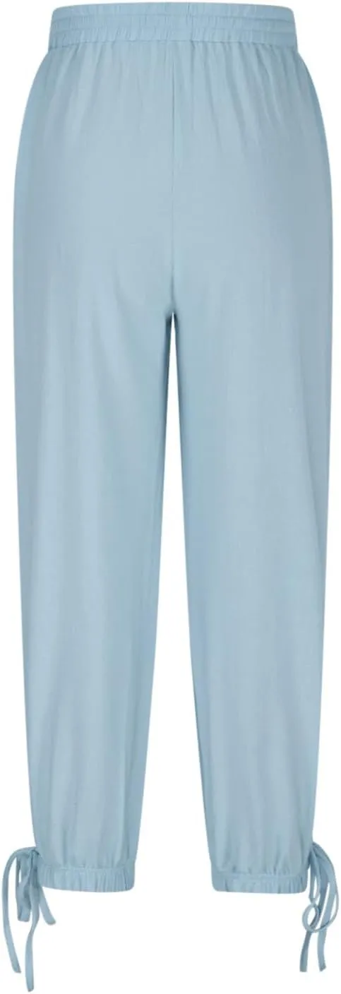 Women's Tapered Linen Pants Casual Straight Leg Drawstring Elastic Waist Loose Comfy Joggers Trousers with Pockets