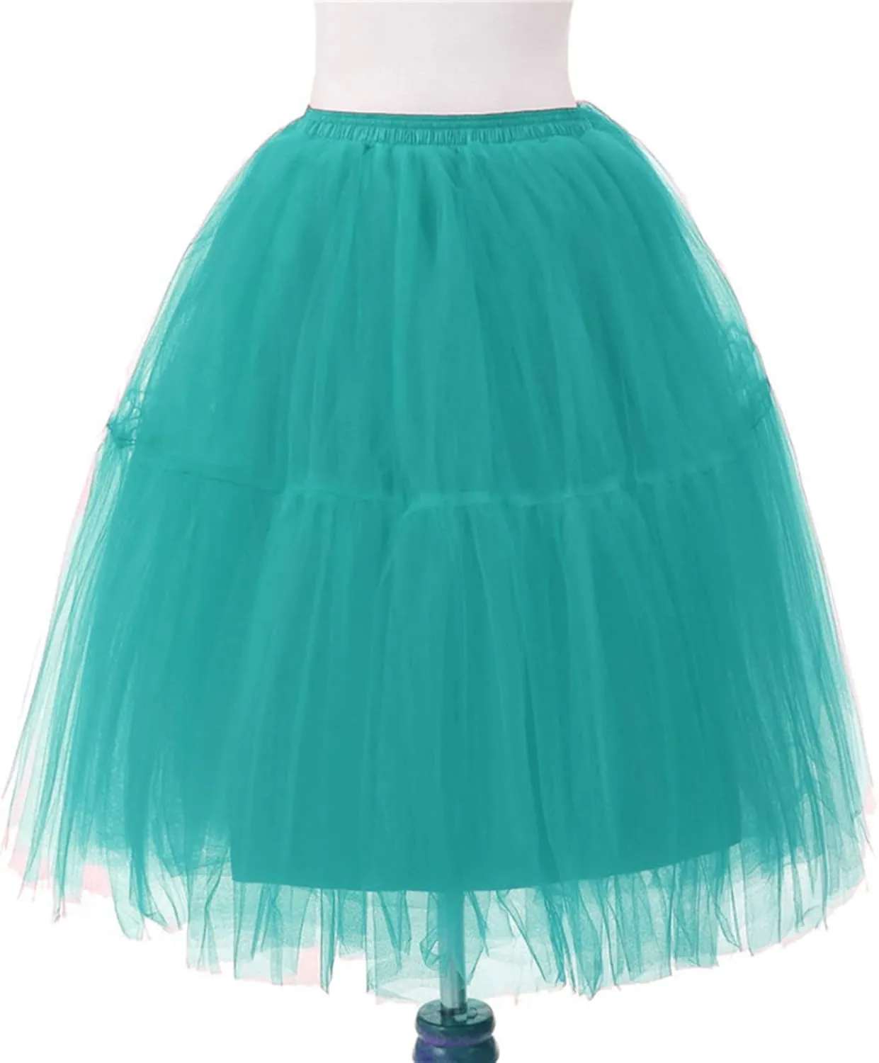 Womens Tulle Skirts Midi Elastic 50s Layered Mesh High Waist Pleated Flowy A-Line Party Long Tutu Skirts