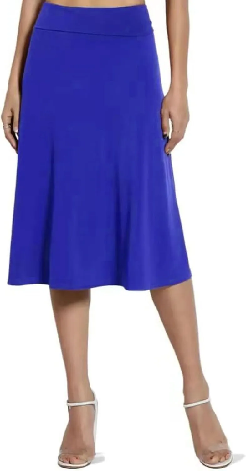 Womens Vintage Pleated Skirt Midi Length High Waisted Skirts Flared A Line Skirt Casual Dressy Holiday Party Long Skirt Dress