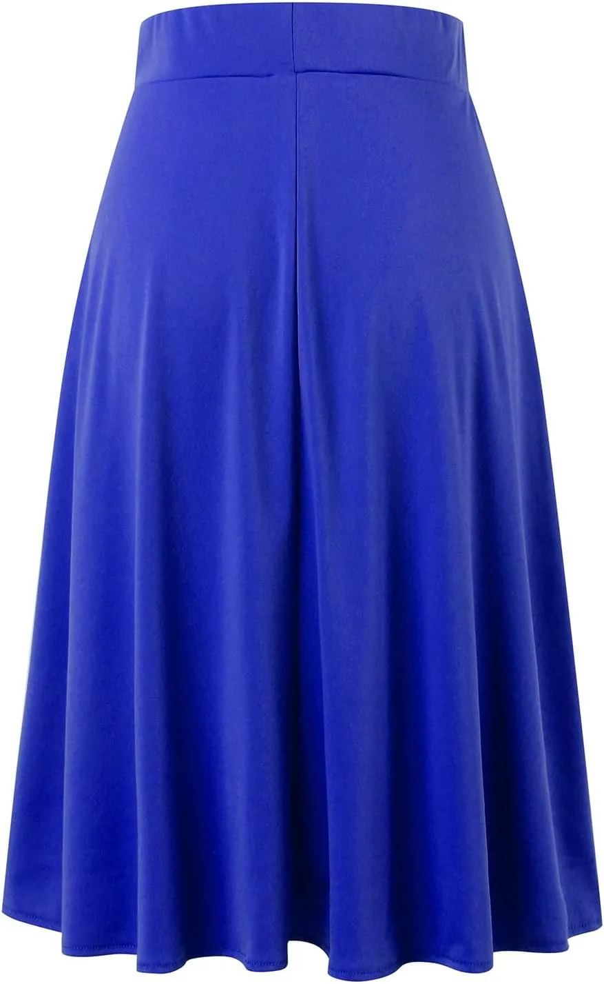 Womens Vintage Pleated Skirt Midi Length High Waisted Skirts Flared A Line Skirt Casual Dressy Holiday Party Long Skirt Dress