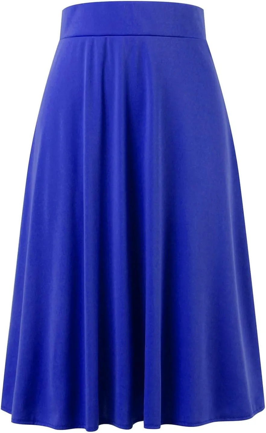 Womens Vintage Pleated Skirt Midi Length High Waisted Skirts Flared A Line Skirt Casual Dressy Holiday Party Long Skirt Dress