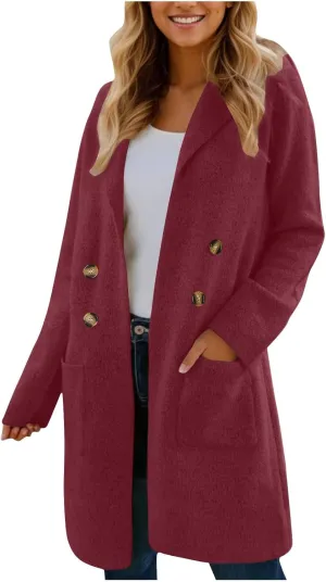 Women's Warm Double Breasted Wool Pea Coat Business Trench Coat Jacket Winter Elegant Coats for Women Lapel Jackets