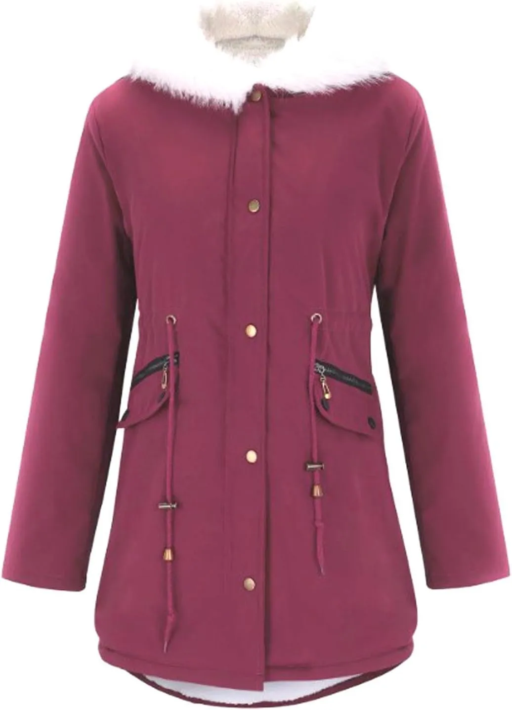 Womens Winter Coats Thicken Fleece Overcoats Warm Trench Coat Sherpa Lined Coats Warm Cotton Jackets Hood Outerwear