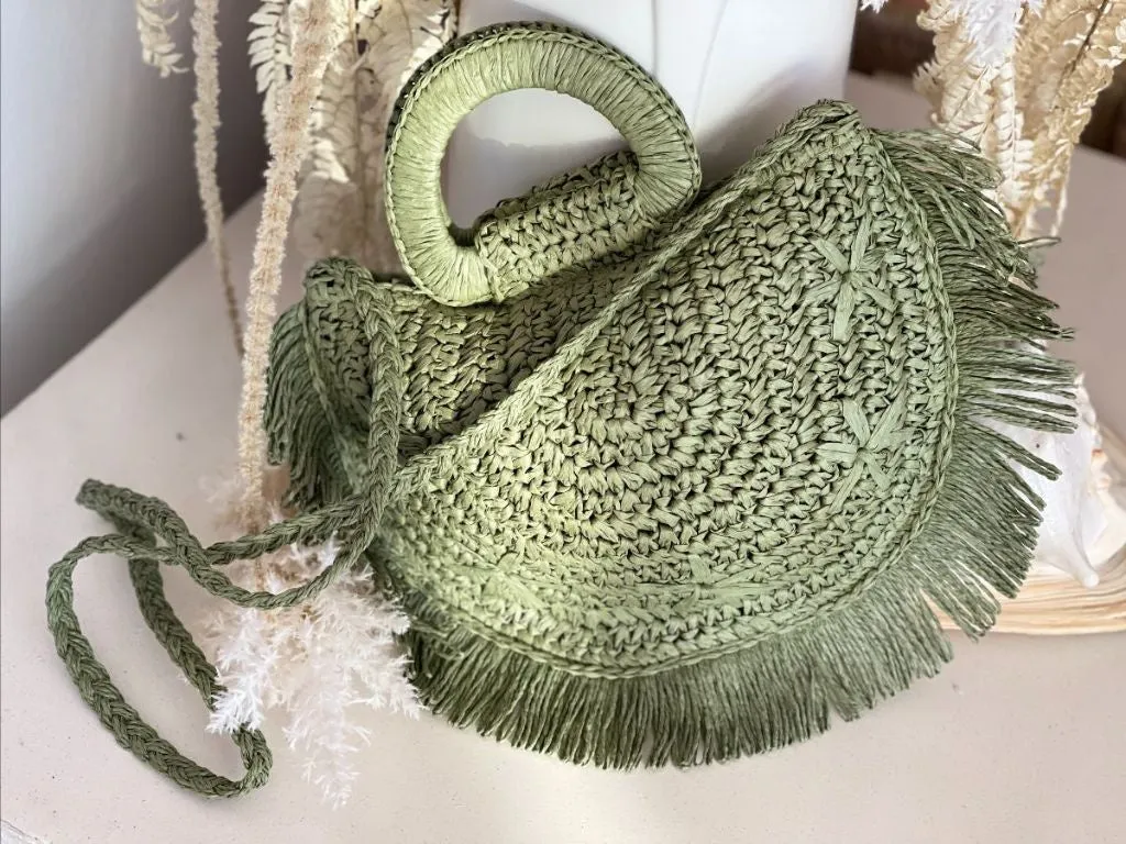 WOVEN FRINGED BAG - KHAKI