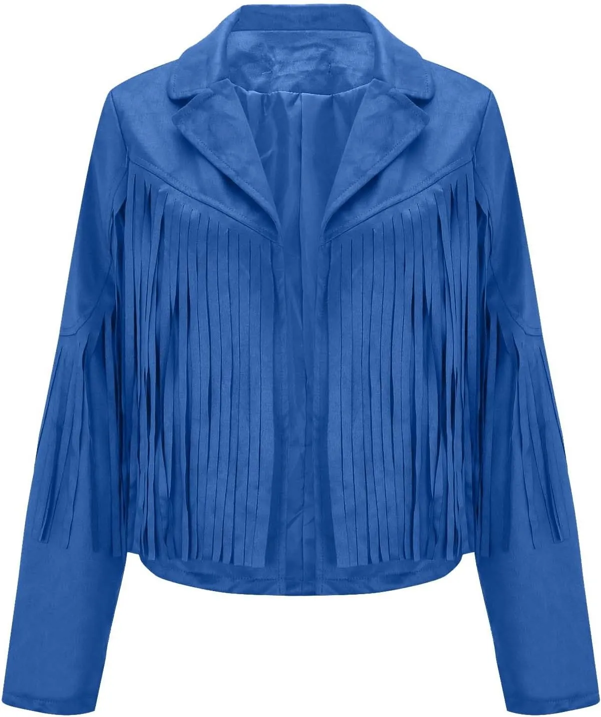 Xiaojmake Women's Fringe Jackets Faux Suede Leather Jackets Tassel Motorcycle Cropped Coats Lapel Open Front Blazer Jacket