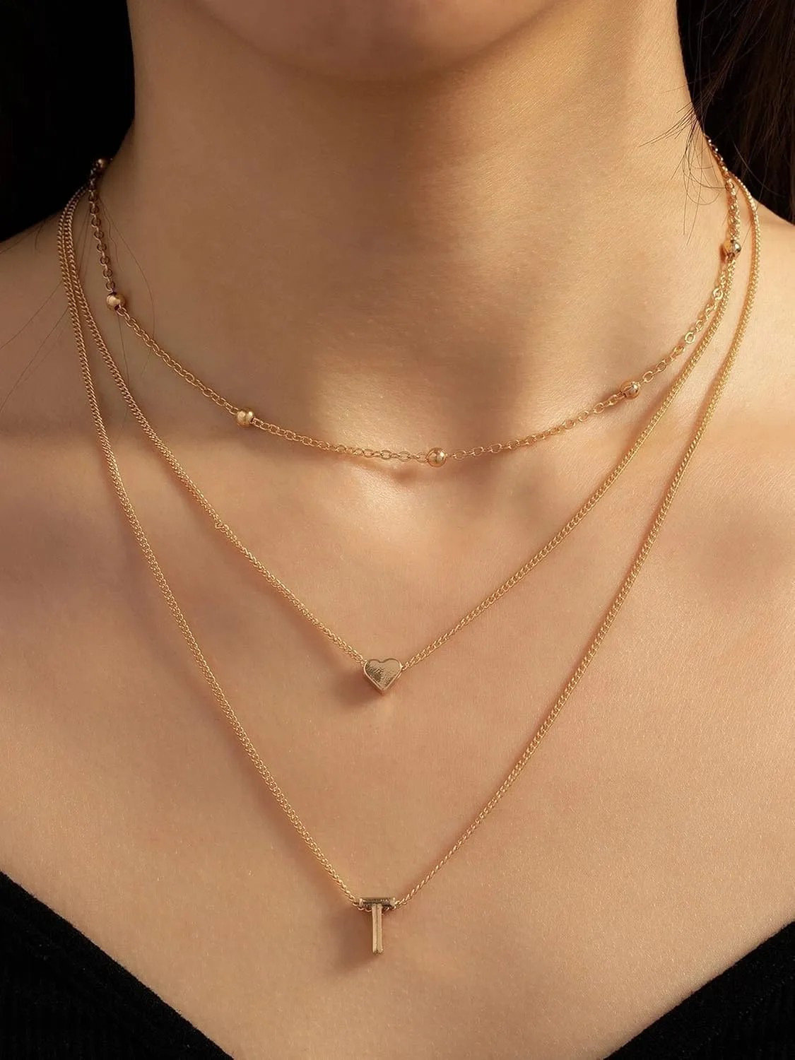 YANCHUN Layered Initial Necklaces for Women Dainty Heart Initial Necklaces Letter Necklace Pendant Choker Beach Vacation Essentials Jewelry Gifts for Women