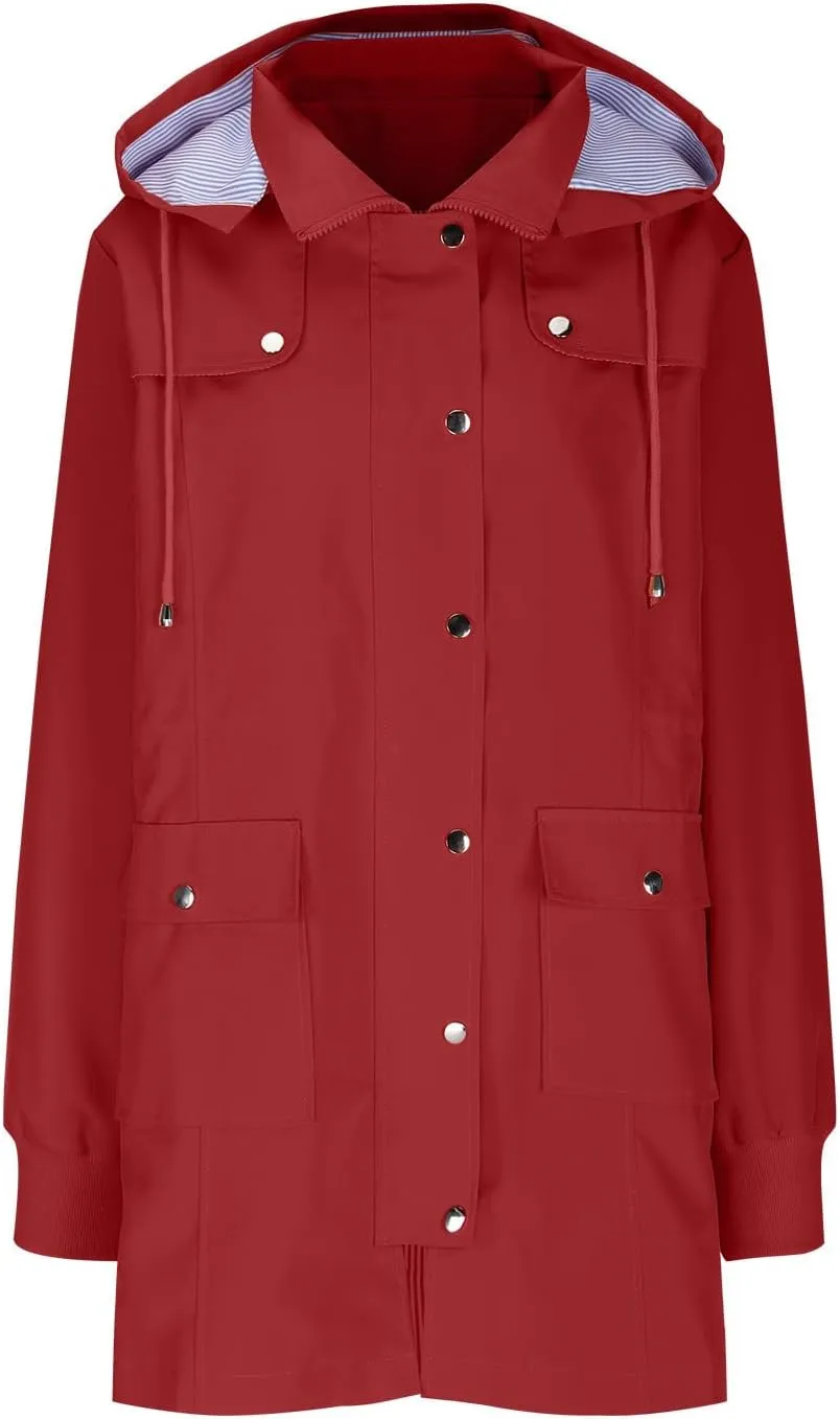 yardsong Rain Jacket for Women Waterproof Climbing Outdoor Hiking Hooded Windbreaker Lightweight Casual Trench Coats
