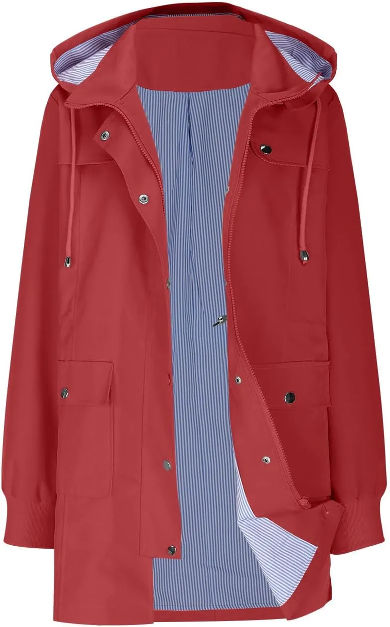 yardsong Rain Jacket for Women Waterproof Climbing Outdoor Hiking Hooded Windbreaker Lightweight Casual Trench Coats