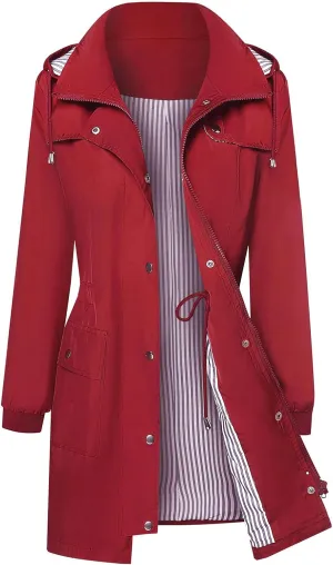yardsong Rain Jacket for Women Waterproof Climbing Outdoor Hiking Hooded Windbreaker Lightweight Casual Trench Coats