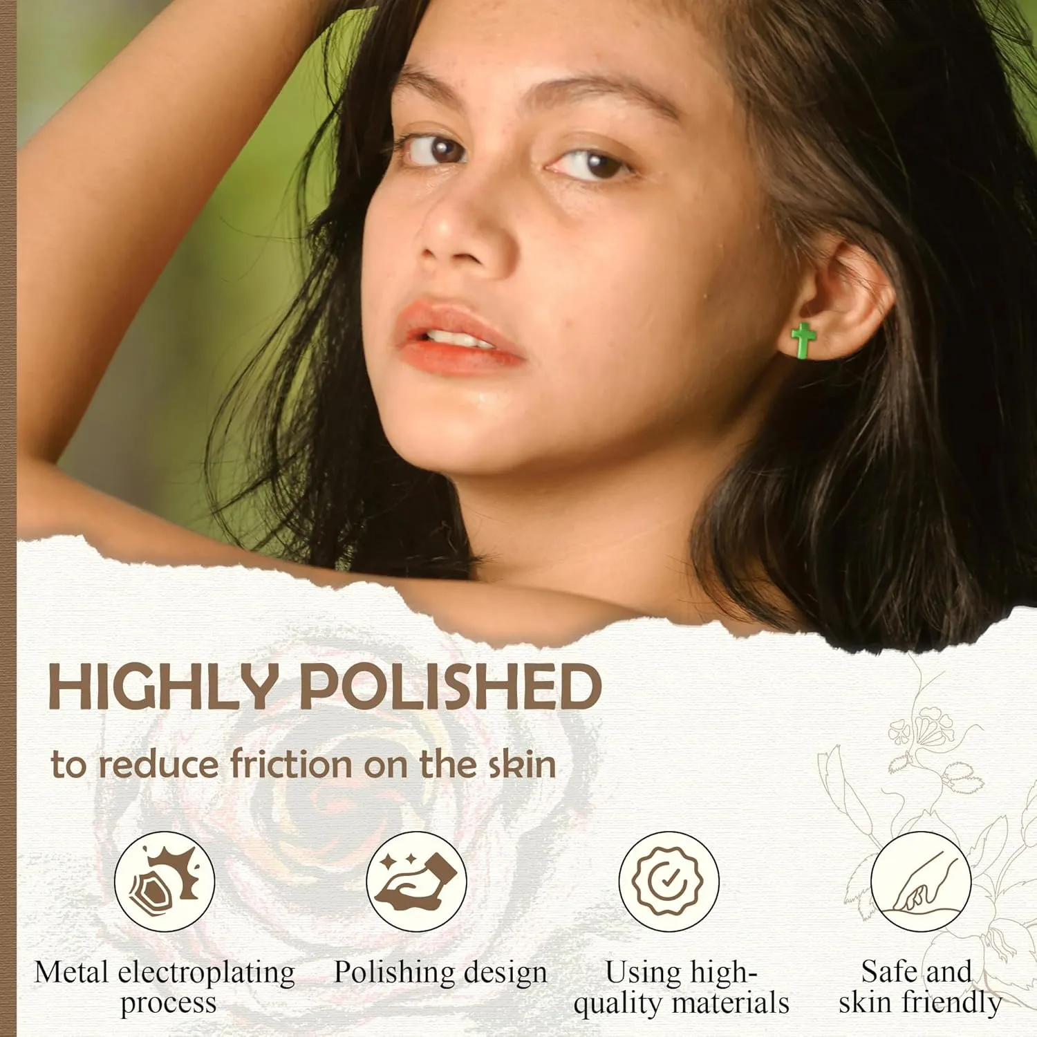 ZDE Women Earrings Flat Back Cross Earrings Small Religious Faith Earrings Titanium Hypoallergenic Cartilage Earrings Studs for Sensitive Ears Screw On Stud Earring