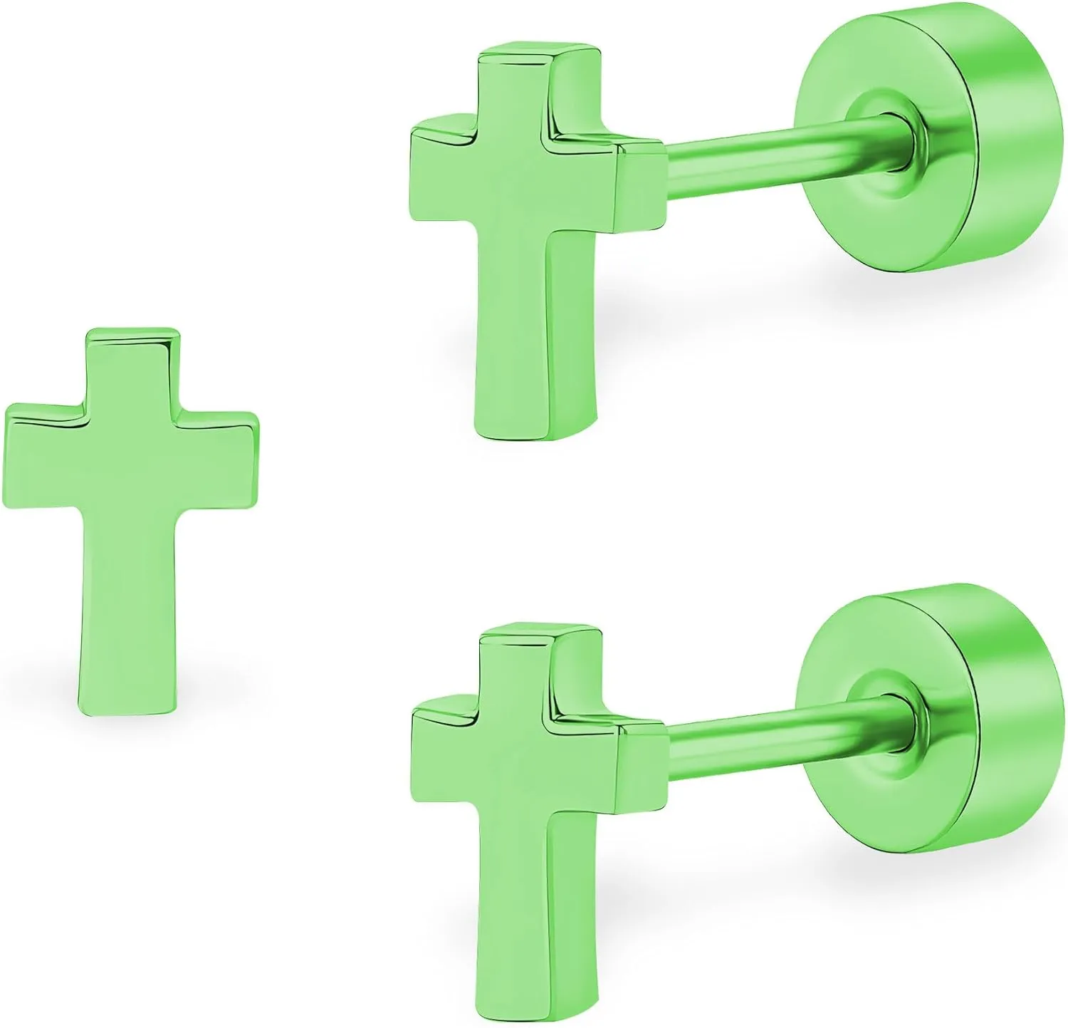 ZDE Women Earrings Flat Back Cross Earrings Small Religious Faith Earrings Titanium Hypoallergenic Cartilage Earrings Studs for Sensitive Ears Screw On Stud Earring