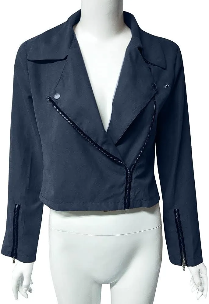 Zip Up Jacket for Women Long Sleeve Notched Lapel Plus Size Motorcycle Coats Fall Winter Y2K Cool Jacket S-5XL