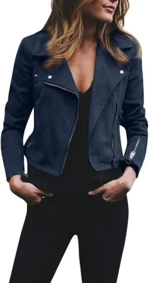 Zip Up Jacket for Women Long Sleeve Notched Lapel Plus Size Motorcycle Coats Fall Winter Y2K Cool Jacket S-5XL